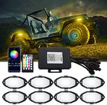 RGB Rock Lights, Multicolor Underglow Neon Light Kit with App/Remote Control and Music Mode, 8 Pods Waterproof Exterior Wheel Lights for Truck/ATV/UTV/SUV/Boat (Black08)