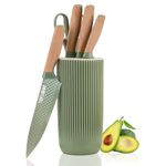 Kitchen Knife Set, 6-Pieces Green Sharp Knife Set for Kitchen, Non-Stick Non-Slip Stainless Steel Chef Knife Set with Universal Knife Block Suitable for Home Restaurant (Green)