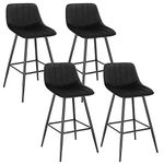 WOLTU Bar Stools Set of 4 PCS Soft Velvet Seat Breakfast Bar Counter Kitchen Chairs Metal Legs Barstools Black High Stools with Backrests & Footrests for Home & Commercial Use