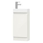 BELOFAY Denvor White 400mm Floor Standing Bathroom Vanity Unit With Basin - Laquered Cloakroom Vanity Unit with 1 Tap Hole Ceramic Basin and Soft Close Hinges. (FREE WASTE INCLUDED)