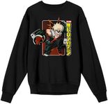 Bioworld My Hero Academia Bakugo Logo Crew Neck Long Sleeve Black Adult Sweatshirt-Medium