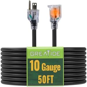 GREATIDE 50 Ft Lighted Outdoor Extension Cord - 10/3 SJTW Heavy Duty Black Extension Cable with 3 Prong Grounded Plug for Safety, UL Listed