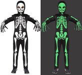 Kids Skeleton Costume Glow in The Dark Halloween Bone Bodysuit with Skeleton Hood Mask (Black, 5-7Years)