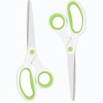 Left Handed Scissors for Adults Student Kids, 8" Heavy Duty Stainless Steel Lefty Scissors for Office, Home, Arts and Crafts, Green and White (2 Pack)