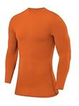 PowerLayer Compression Shirt for Boys, Thermal Long Sleeve Tops Men Base Layers Men Running Cycling Gym Top Shirt- Orange, 8-10 Years