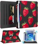 Kidcube for iPad 9th/8th/7th Generation Case 10.2 Inch - Women Girls Kid Cute Rotating Stand Folio Cover with Pencil Holder & Card Slot Girly Kawaii Strawberry Design for iPad 9th/8th/7th Gen Cases