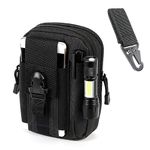 Piscorush Tactical Waist Pouch MOLLE EDC Pouch Outdoor Man Waist Bag with Phone Belt Clip Holder Holster Carrying Pouch for Smartphone (With Tactical Webbing Carabiner, Black)