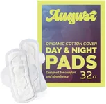 August Menstrual Day & Night Organic Topsheet Pads, 16-Pack Day, 16-Pack Night Organic Cotton Pads, No Fragrance, Organic Pads for Women and Anyone Who Menstruates (1 Box of 32/2 Boxes of 16)