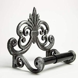 Fleur De Lis Cast Iron Toilet Paper Roll Holder - Cast Iron Wall Mounted Toilet Tissue Holder - European Vintage Design - 6.75" x 6.25" x 4.25” - with Screws and Anchors by Comfify