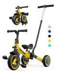 besrey 7-in-1 Toddler Bike with Parent Steering Push Handle for 1-5 Years Old Girls and Boys, Foldable Kids Push Trike, Toddler Tricycle with Removable Pedals, Height Adjustable Seat - Yellow