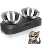 AYADA Raised Cat Food Bowl Set, Stainless Steel Cat Dish for Food Water Anti Vomiting Elevated with Stand Ergonomic Lifted Slanted Tilted 15 Angle Metal Double Kitty Kitten Wet Food Bowl 2 Pet Bowl