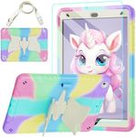 TOMORRY for iPad 9th/8th/7th Generation Case 10.2" with Tempered Glass Screen Protector,Unicorn Stand & Pencil Holder Shoulder Strap,Shockproof for iPad 10.2 Case 2021/2020/2019 Kids (Colourful)