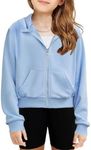 Arshiner Girls Zip Up Cropped Hoodies Casual Long Sleeve Sweatshirts Jackets with Pockets Light Blue