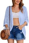 HOTOUCH Plus Size Summer Cardigan for Women 3/4 Sleeve Lightweight Open Front Beach Coverup Light Blue XXL