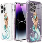 Roemary Girly Case for iPhone 14 Pro Max with Sea Mermaid Design,Blue Pattern with Screen Protector [Buffertech 6.6 ft Drop Impact] Soft TPU Protective Case for iPhone 14 Pro Max 6.7"