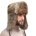 Qchomee Men Trapper Bomber Hat Faux Fur Winter Earflap Russian Hat Fluffy Trooper Warm Ushanka Cossack Soft Aviator Hat Cap Hunting Snowing Skiing Skating Outdoor 56-58CM Brown, 7-7 1/4