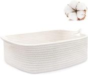 ABenkle Rope Basket, Small Storage Gift Basket, Rectangle Under Shelf Basket, Decorative Boho White Rope Woven Basket with Handle for Baby Dog Toy Egg Fruit Snack Towel Easter