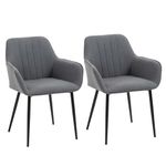 HOMCOM Dining Chairs Set of 2, Upholstered Kitchen Chairs, Linen Fabric Accent Chairs with Metal Legs, Dark Grey