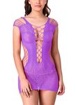 Xs and Os Women Stretchable Top Bodysuit Babydoll Lingerie (Purple, Medium)