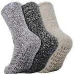 Daventry Ultra Thick Fuzzy Grip Socks (3 pk) - Black, Gray, Beige - Medium