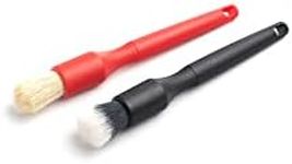 Detail Factory - Boar Hair Detailing Brush Short-Handle + Long-Handle Combo Kit - Comfortable Grip and Heavy-Duty Scrubbing for Interior, Exterior, Engine Bay, Wheels, Exhaust Tips, Red + Black