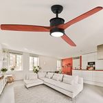 Mostop Ceiling Fan with Lamp, 52" Ceiling Fan with Light and Remote Control, Wood Ceiling Fan with 3 Blade, for Patio Living Room, Bedroom, Office, Summer House