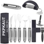 PKPKAUT Weighted Utensils for Hand Tremors Silverware Set, Adaptive Large Handled Eating Utensils for Parkinsons Patients Disabled People Elderly, Built Up Handicap Parkinsons Utensils for Adults