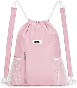 WANDF Drawstring Backpack with Shoulder Pad Sports Gym Backpack with Mesh Pocket String Bag for Women Men(Pink)