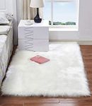 HARESLE Faux Fur Rug, Soft Shaggy Rugs Anti-Skid Floor Carpet for Bedroom Living Room Kids Room, White/2'x 3'