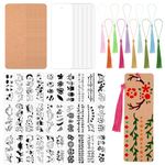 JSRQT Blank Bookmark Set, Bulk Cardstock Bookmarks for Reading Lovers, 30Pcs White and Brown Unfinished Book Mark 32Pcs Drawing and Letter Stencils for Crafts Reusable 30Pcs Tassels for DIY Gift Tags