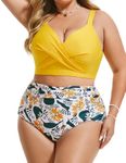 Hanna Nikole Women's Plus Size Bikini Set 2 Piece High Waisted Swimsuit Bathing Suit Yellow Flower 18W