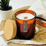 Encebience ® Premium Scented Jar Candle | Sparkling Skies | Wooden Wick Candle | Plant-Based Soy Wax | Amber Jar + Lid | Home Décor | Gifting | Aromatherapy | Burning Time 30+ Hours | 170 gm