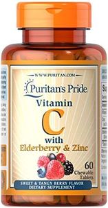 Puritan's Pride Vitamin C with Elderberry & Zinc for Immune System Support, Chewables, 60 Count (Pack of 1)