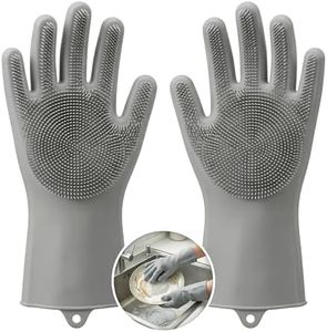 Kitchen Dishwashing Gloves for Washing Dishes – Reusable Rubber/Silicone Cleaning Gloves for Kitchen, Bathroom & Car Cleaning – Waterproof Household Hand Gloves for Women, Home Essentials (Grey)