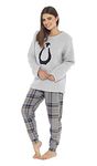 Daisy Dreamer Womens Snuggle Pyjama Set Ladies Loungewear Pyjamas Warm Soft Fleece Pj Lounge Sets, Small (UK 8-10), Grey Penguin