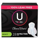 U by Kotex CleanWear Ultra Thin Feminine Pads with Wings, Heavy Absorbency, 28 Count