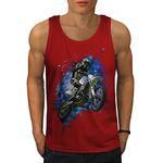 Wellcoda Motocross Bike Sport Car Mens Tank Top, Sky Active Sports Shirt Red M