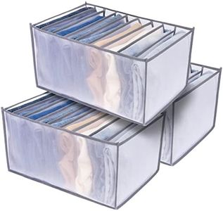 TOOVREN Jeans Organizer Extra Large 9 Grids, Wardrobe Clothes Organizer, Closet Organizers And Storage Baskets, Clothing Storage Bins,Washable Foldable Drawer Jeans Compartment Storage Box 3PCS