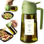 TrendPlain 470ml Olive Oil Spray Bottle - 2 in 1 Olive Oil Dispenser Bottle for Kitchen Accessories - Kitchen Gadgets, For Air Fryer - with Stickers, Light Blocking - Green