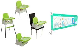 Luvlap 4 in 1 Convertible High Chair Cum Booster Seat (Green) & Bed Rail Guard for Baby/Kids Safety (180 x 68 cm), Portable & Foldable Bed Rail (Green)