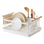 YAMAZAKI 3107 TOSCA Dish Drainer, white, Steel/Wood/ABS Resin, Minimalist, 47 x 33.5 x 20 cm