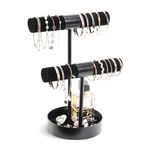 ProCase Jewelry Holder Stand, 2 Tier Bracelet Organizer Display Necklace Storage Rack with Metal Tray, Jewelry Organizer Stand for Bangles Chains - Black