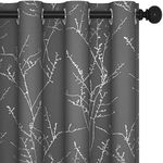 Deconovo Blackout Curtains 84 Inch Drop, Door Curtains Themal Bedroom Curtains Eyelet, Silver Tree Branches Printed Window Treatment Curtains for Living Room, Grey, 52 x 84 Inch (W x L), 2 Panels