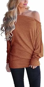 Lacozy Womens Fall Sweatshirt Off Shoulder Long Sleeve Knit Pullover Tops Trendy Casual Outfit Fashion 2024 Brown XL