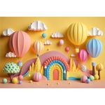 Anncsssy 9x6ft Birthday Backdrop Cartoon Balloon Castle Childrens Paradise Hot Air Balloon Background for Boys Girls Birthday Party Baby Shower Decoration Banner Kids Portrait Photoshoot Backdrop