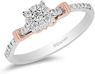 Jewelili Enchanted Disney Fine Jewelry 10K White And Rose Gold 1/5 Cttw Diamond Snow White Promise Ring Size 5