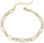 Evabelle Gold Bracelets for Women Dainty 14K Gold Plated 7 inches with 1.2 inch Extender Bracelets for Men Cubic Zirconia Paperclip Chain Bracelet Trendy Jewelry