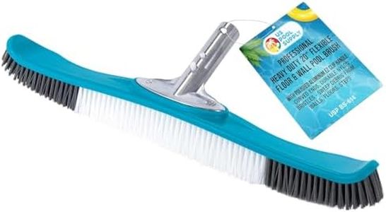 U.S. Pool Supply Professional Heavy Duty 20" Flexible Floor & Wall Pool Brush with Polished Aluminum EZ Clip Handle - Curved Ends, Durable Nylon Bristles - Sweep Debris from Walls, Floors, Steps