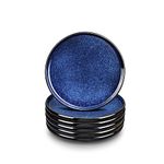 vicrays Ceramic Salad Plates Set - Porcelain 8 Inch Flat Dessert Appetizer Plate for Lunch Home Party Restaurant - Scratch Resistant Microwave Oven and Dishwasher Safe - Set of 6 (Blue)