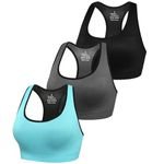 Sykooria Sports Bras Women Racerback Sports Bra Padded Bras Mid Impact Gym Crop Top for Fitness(Black+Grey+Blue,M)